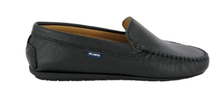 Altanta Mocassin Black Grainy Leather Loafer