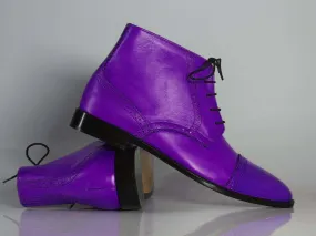 Ankle High Purple Cap Toe Leather Boot For Men's