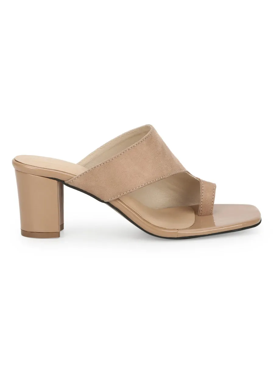 Beige Suede Square Toe Mules