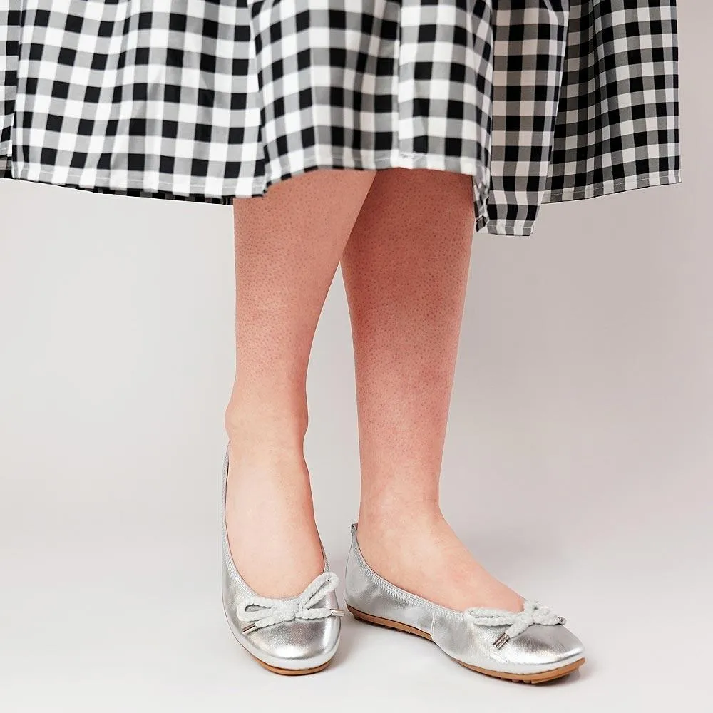 Beyond Silver Leather Ballet Flats