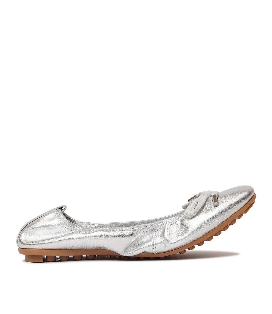 Beyond Silver Leather Ballet Flats