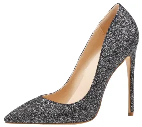 Black Glitters Wedding Stilettos Women Pumps Sexy 12cm Cystal Party High Heels