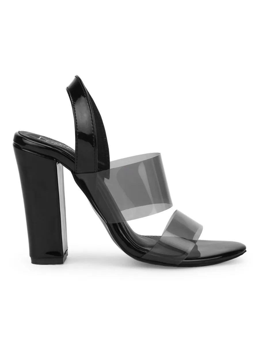 Black Perspex Patent Clear Sandals With Back Strap