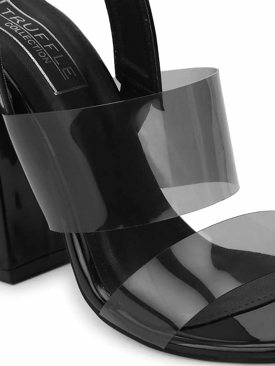 Black Perspex Patent Clear Sandals With Back Strap