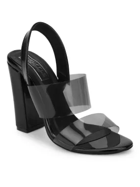 Black Perspex Patent Clear Sandals With Back Strap