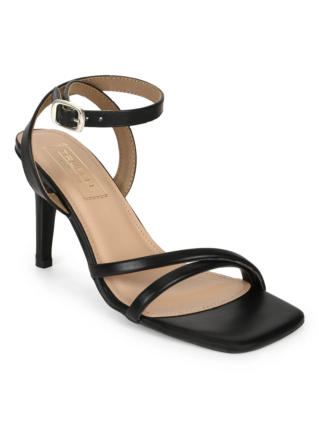 Black PU High Ankle Strappy Stilettos (TP10173-BLK)