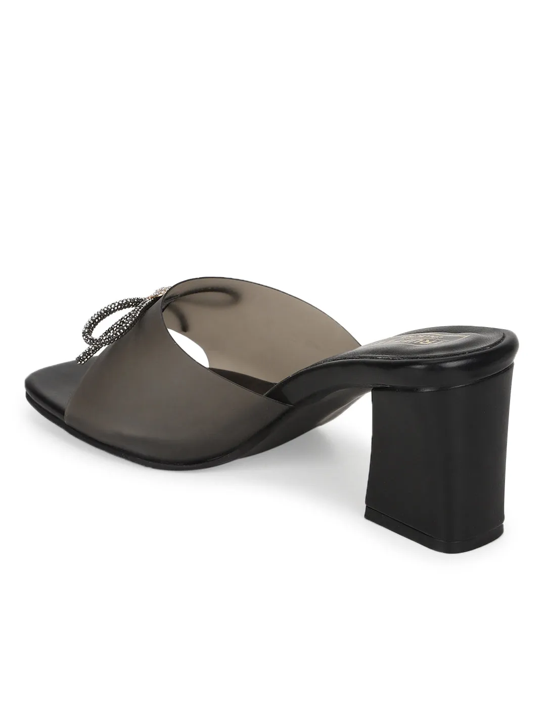 Black PU Perspex Diamante Bow Clear Mules (TC-SLC-R551-BLK)