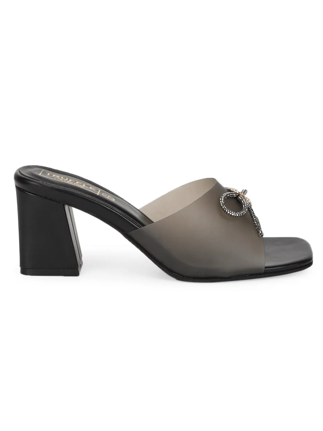 Black PU Perspex Diamante Bow Clear Mules (TC-SLC-R551-BLK)