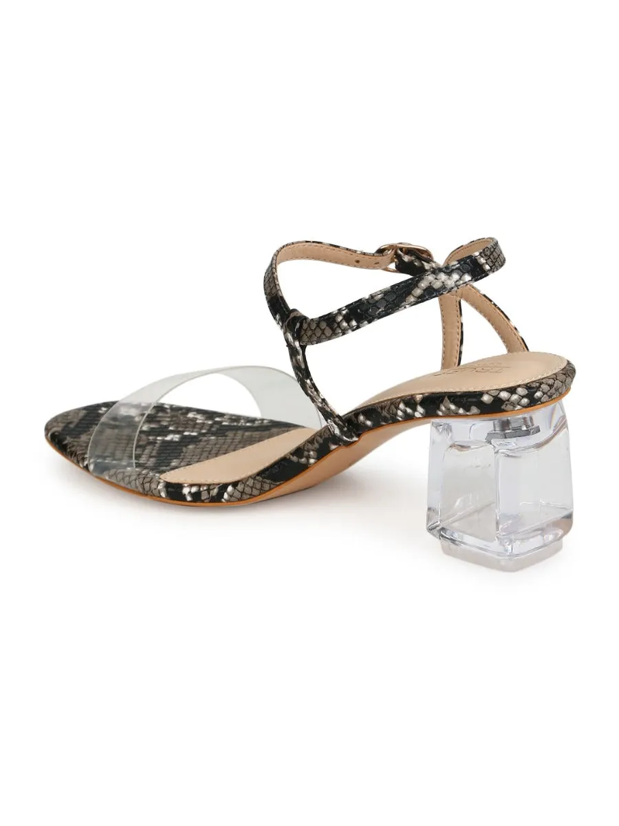 Black PU Snake Pattern Sandals