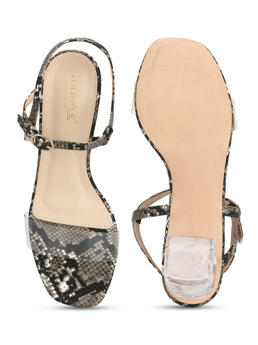 Black PU Snake Pattern Sandals