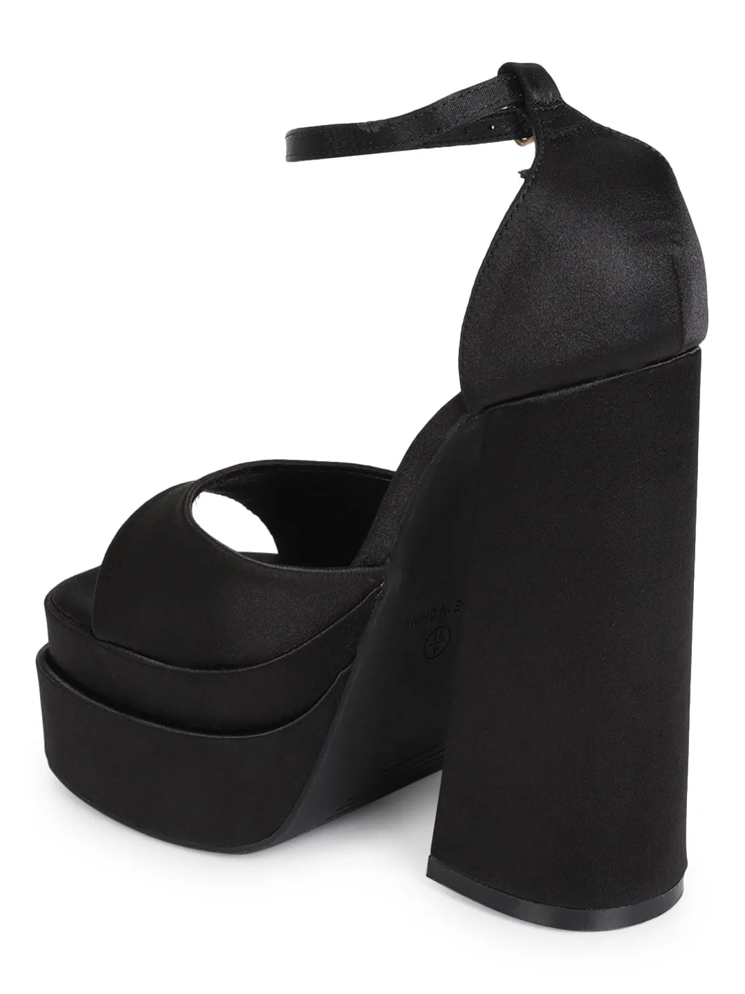 Black Satin Strappy Block Sandals (TC-GOWN2-BLKSAT)