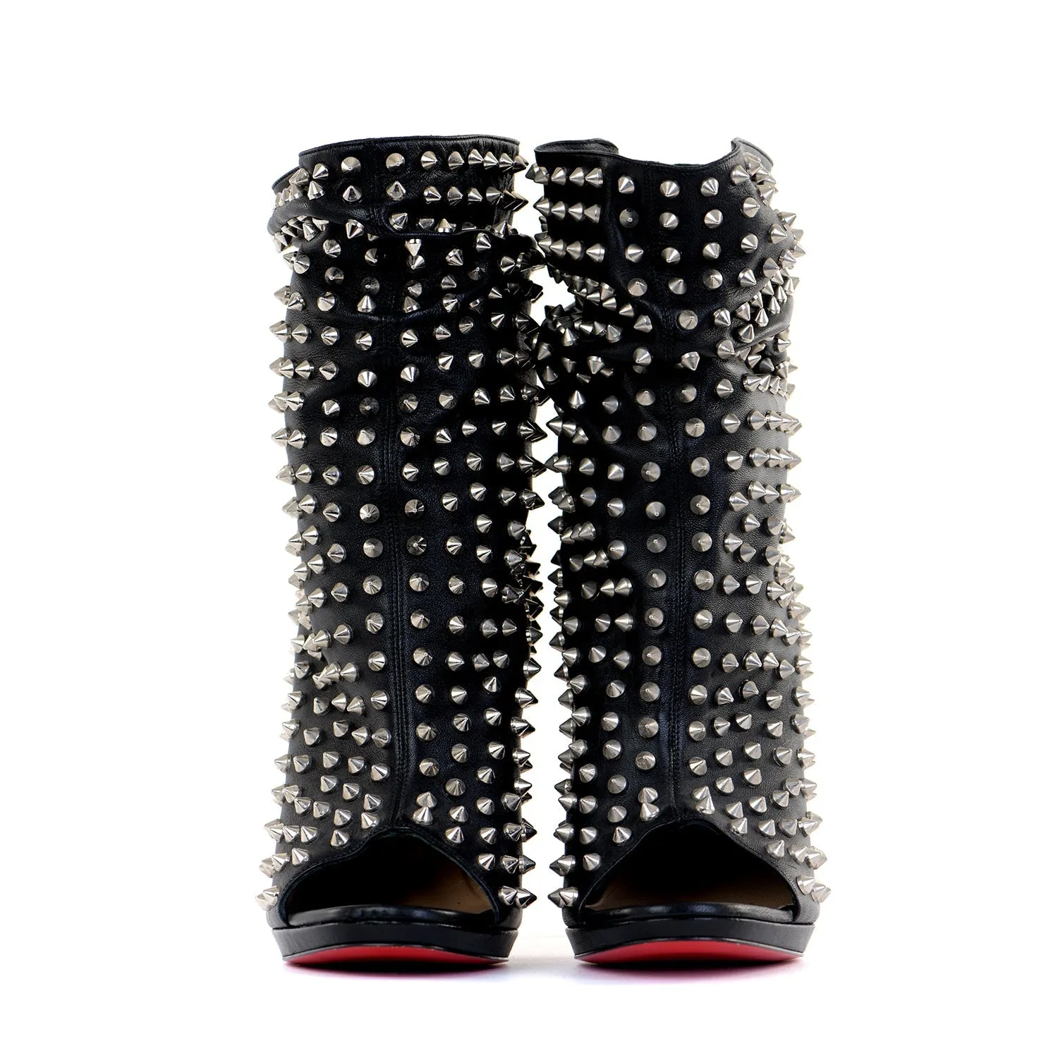 Black Studded Peep-Toe Boots