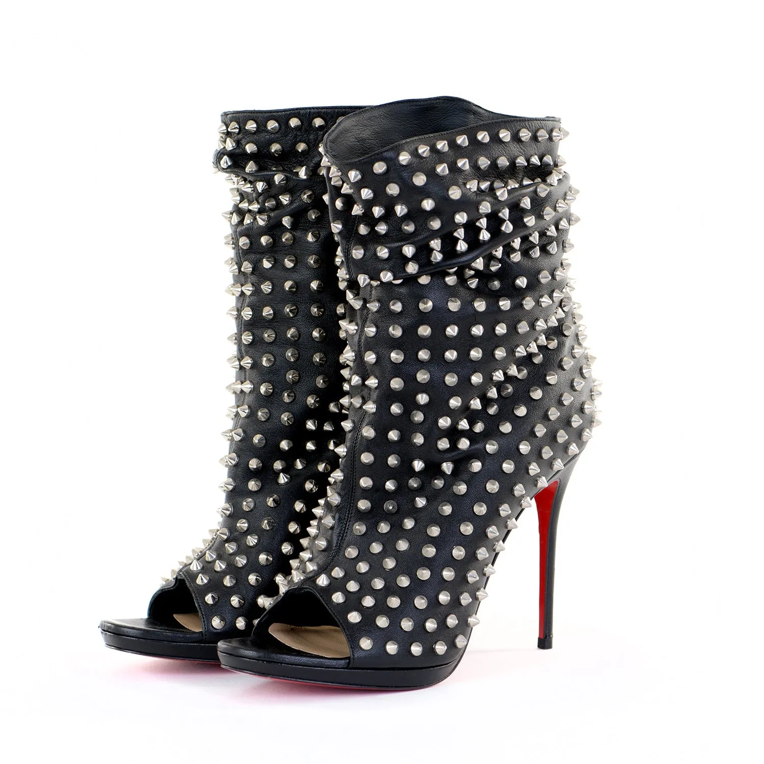 Black Studded Peep-Toe Boots