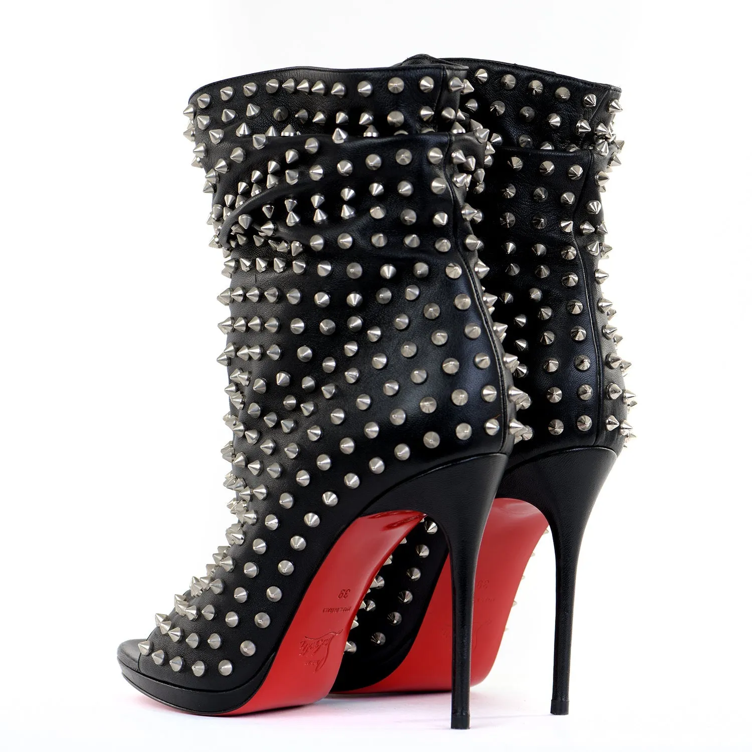 Black Studded Peep-Toe Boots