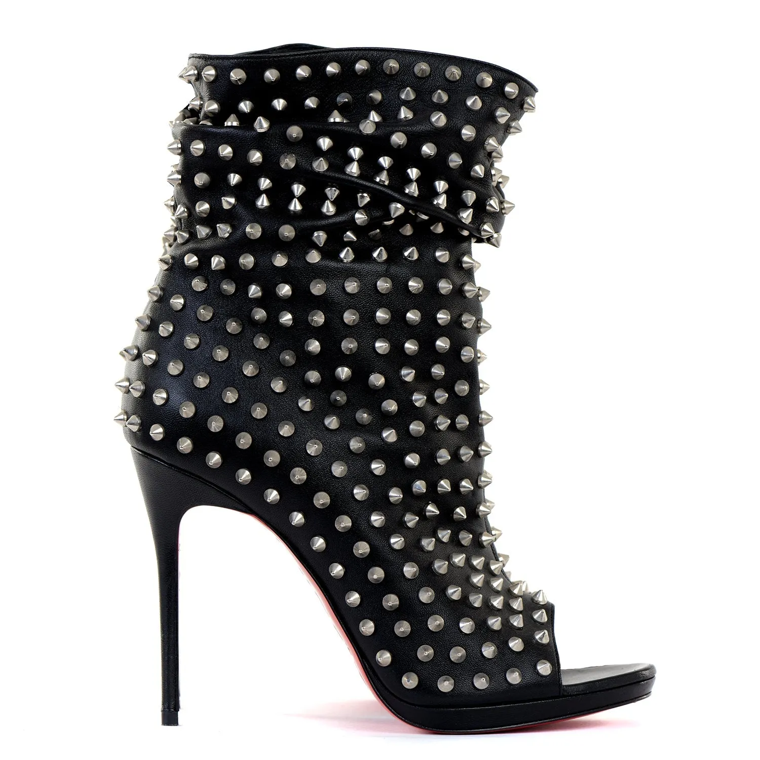 Black Studded Peep-Toe Boots