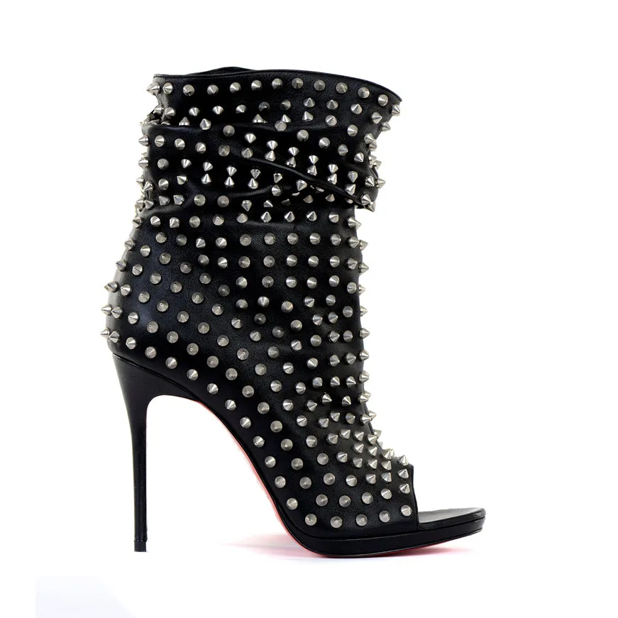 Black Studded Peep-Toe Boots