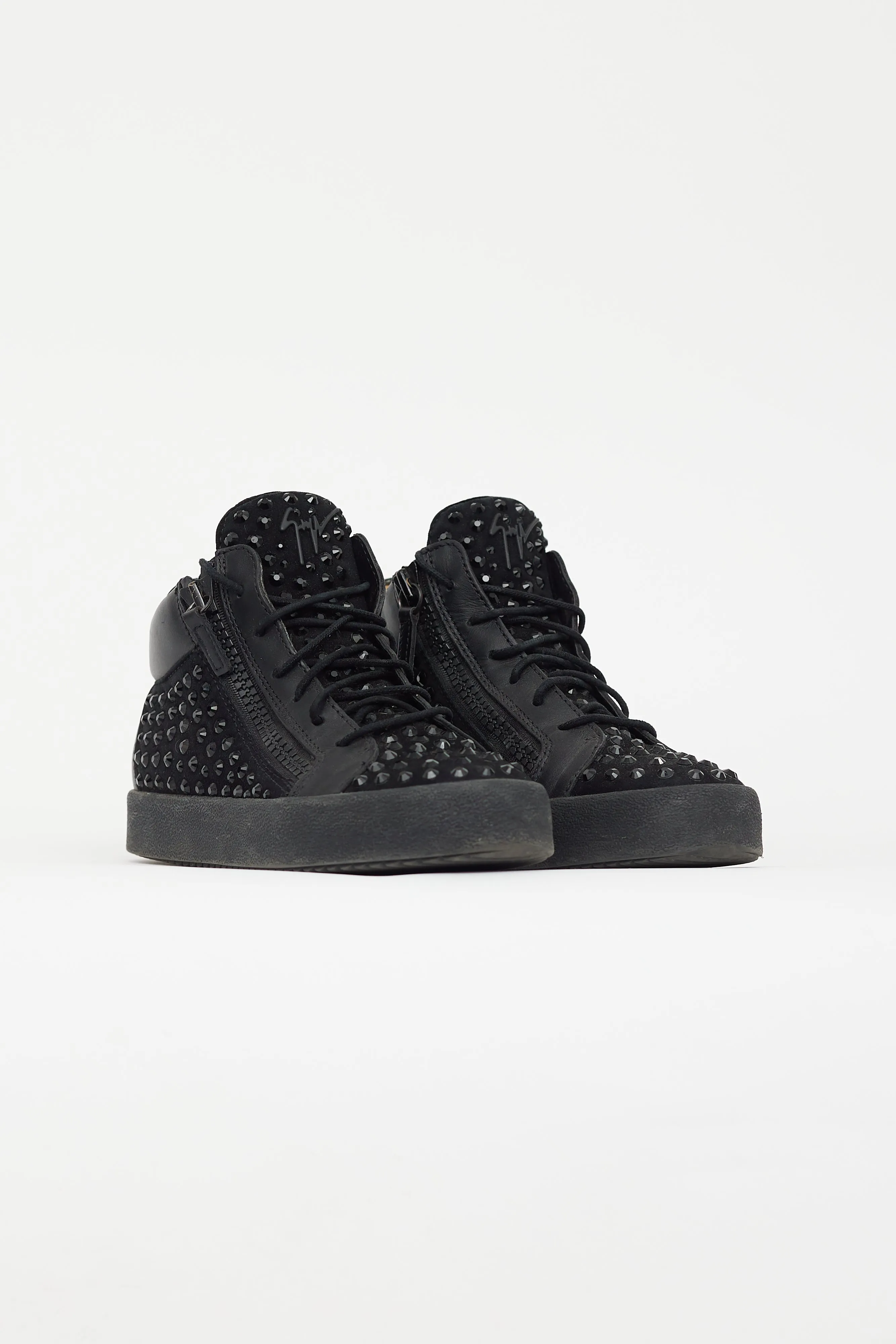 Black Suede Studded High Top Sneaker