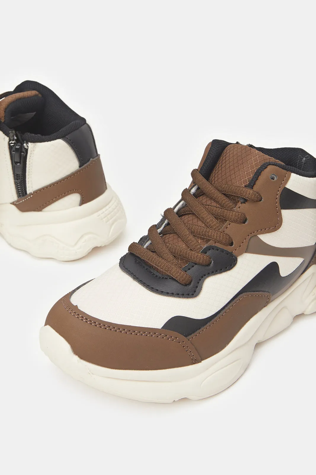 Boys Brown Color Block High Top