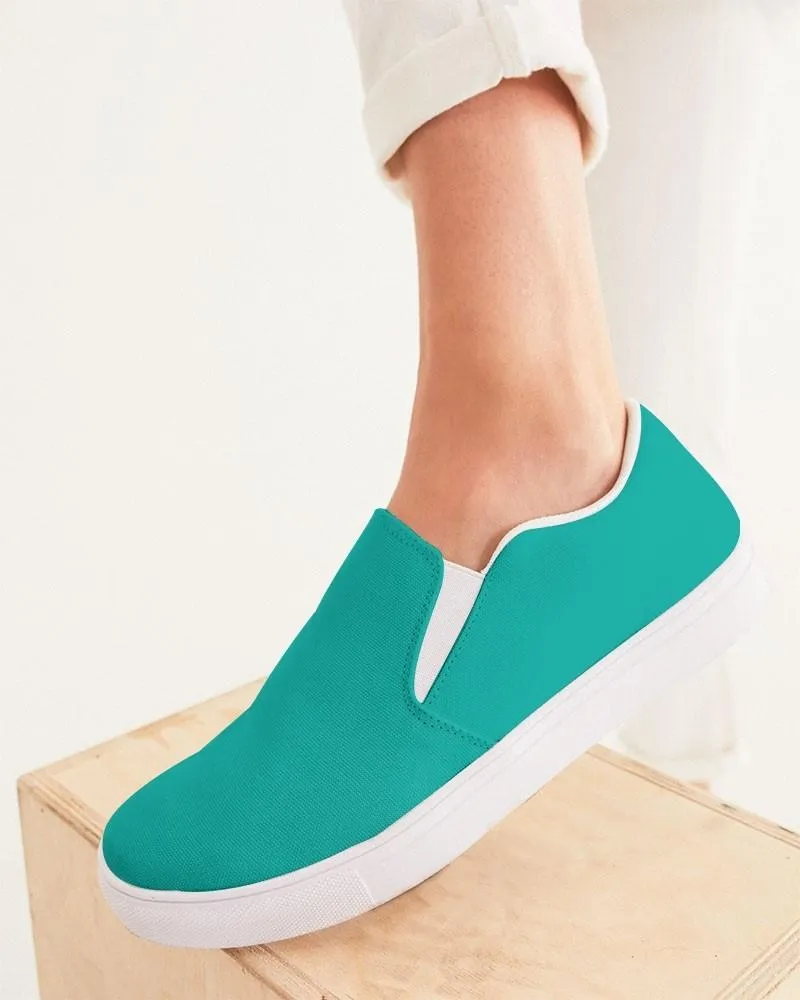 Bright Blue Cool Green Slip-On Canvas Sneakers | Women's | Bright Pure Blue Cool Green | C100M0Y50K0