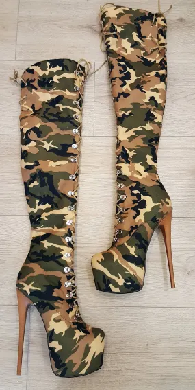 Camouflage Military Over Knee Boots