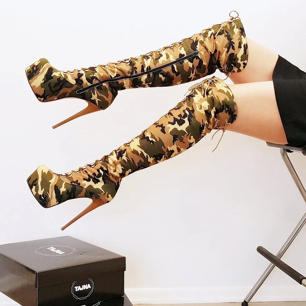 Camouflage Military Over Knee Boots