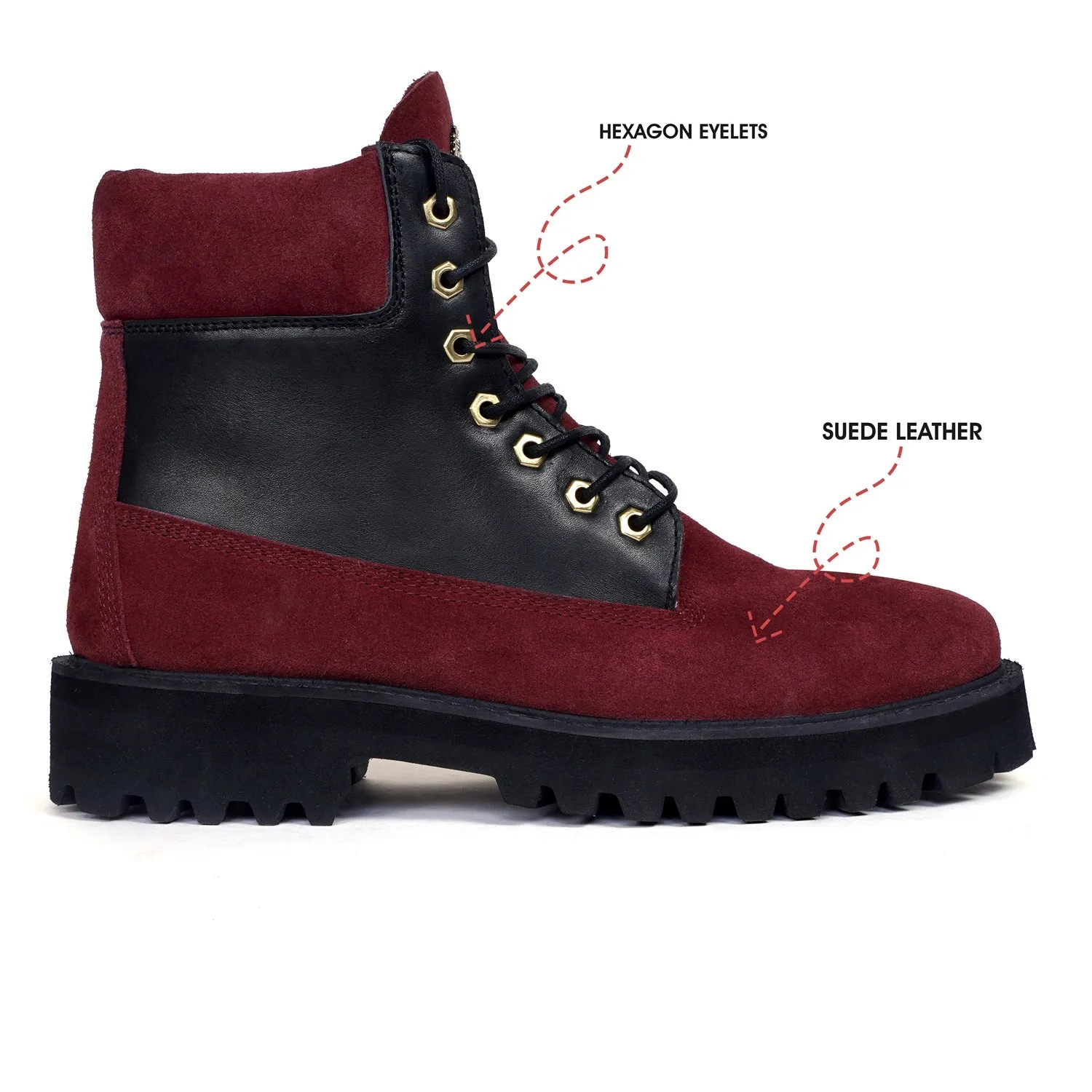 Chunky Boot with Color Combination of Wine & Black Leather