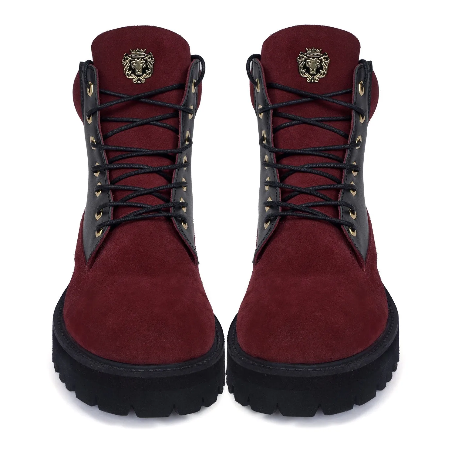 Chunky Boot with Color Combination of Wine & Black Leather