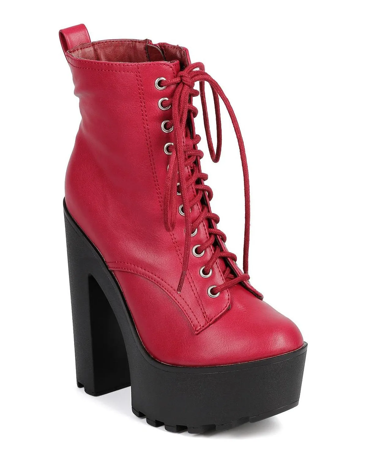 Chunky Lace Up Lug Sole Platform Ankle Combat Leatherette Vegan Boot