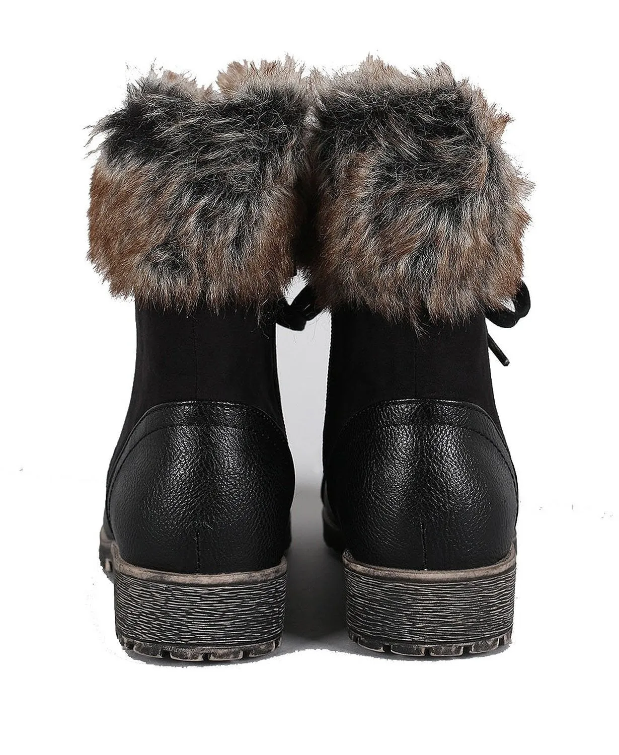 Combat Lace Up Faux Fur Ankle Cuff Lug Sole Booties