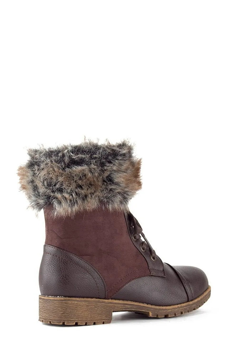 Combat Lace Up Faux Fur Ankle Cuff Lug Sole Booties