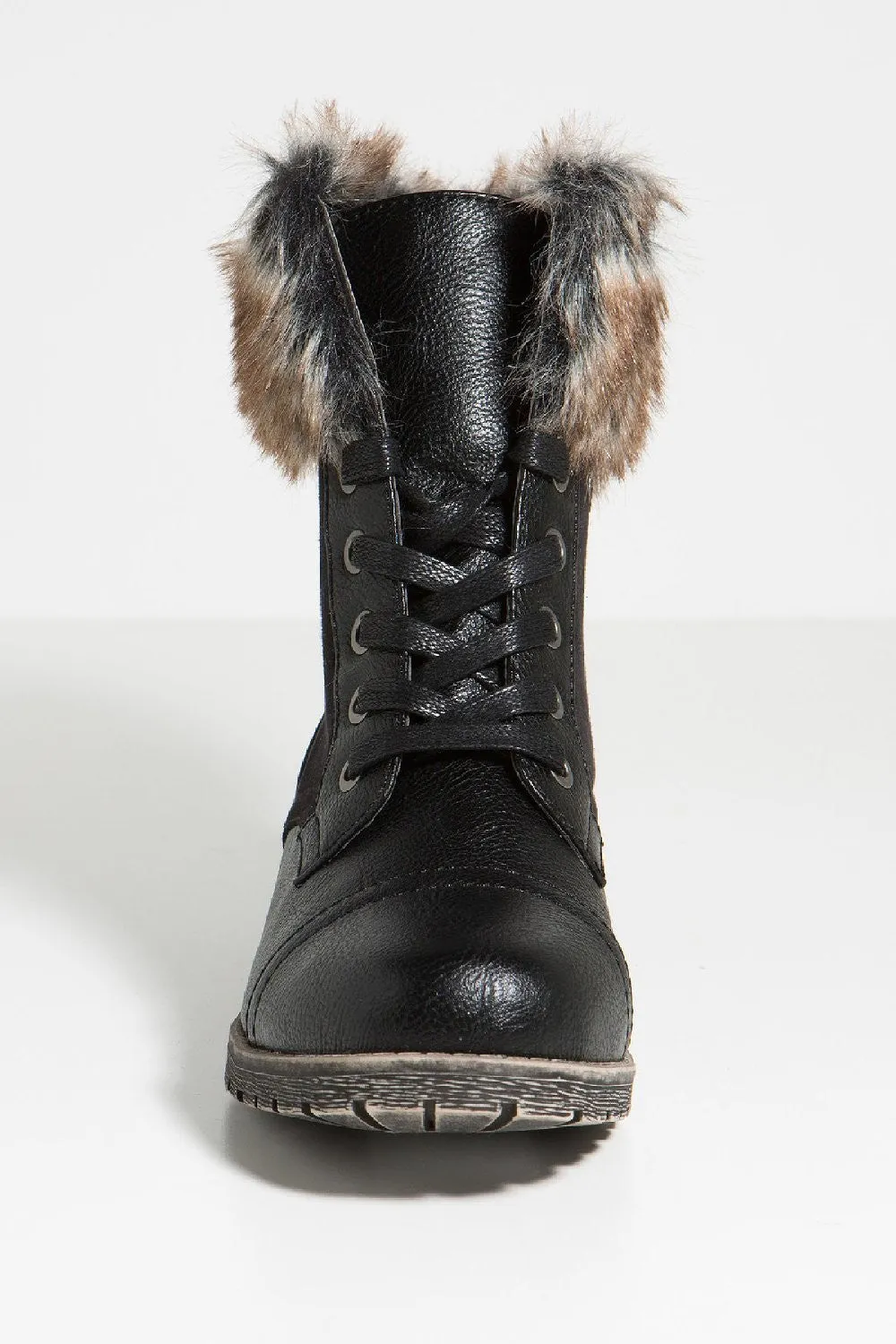 Combat Lace Up Faux Fur Ankle Cuff Lug Sole Booties