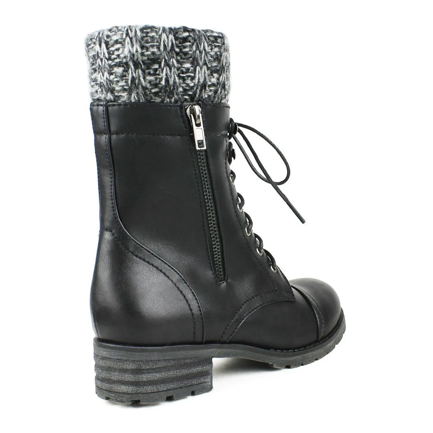 Cozy Sweater Cuffed Combat Lace Up Vegan Leather Boots