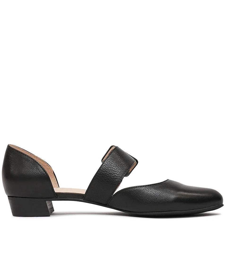 Earlena Black Leather Flats