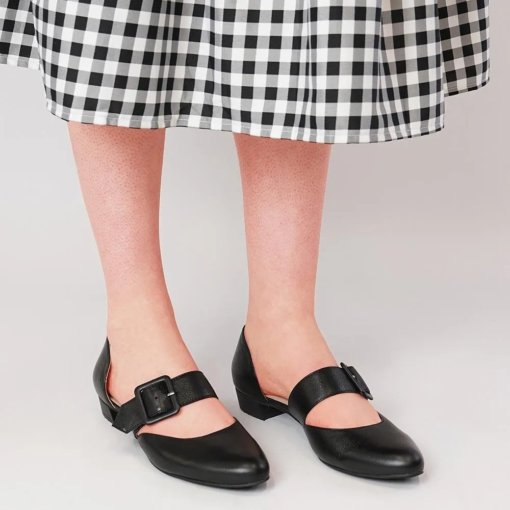 Earlena Black Leather Flats