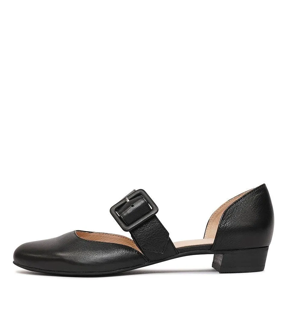 Earlena Black Leather Flats