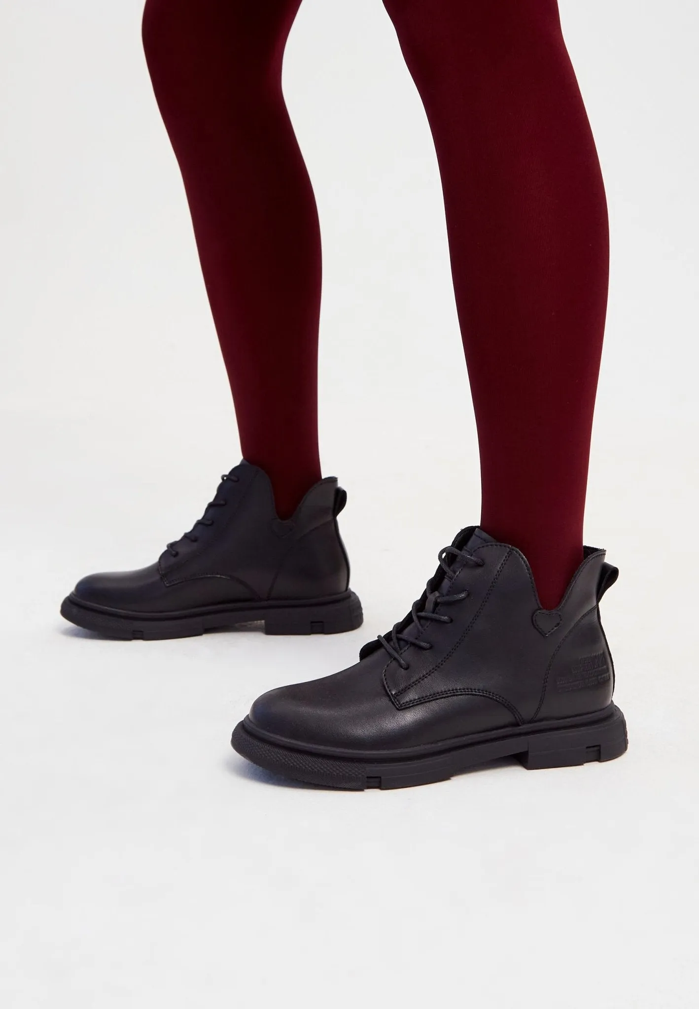 Flat Sole Ankle Boots - Black