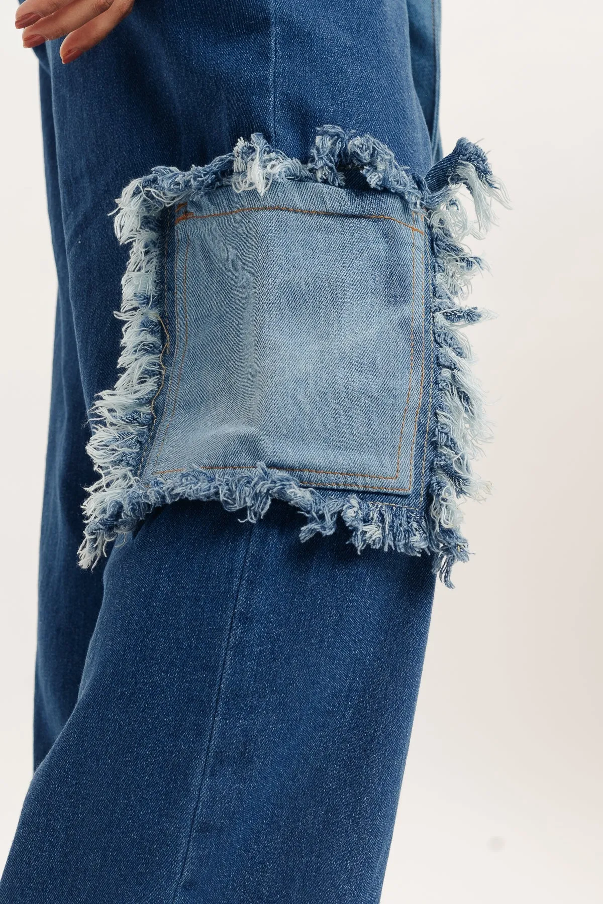 Frayed Patch Straight Fit Jeans