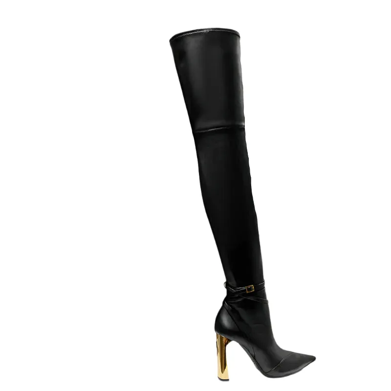 Gold Heel Over-The-Knee Boots