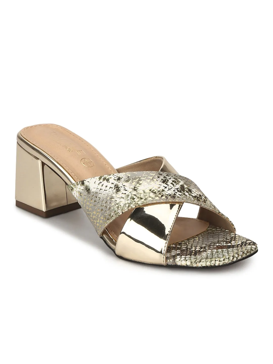 Gold PU Snake Pattern Crossover Mules