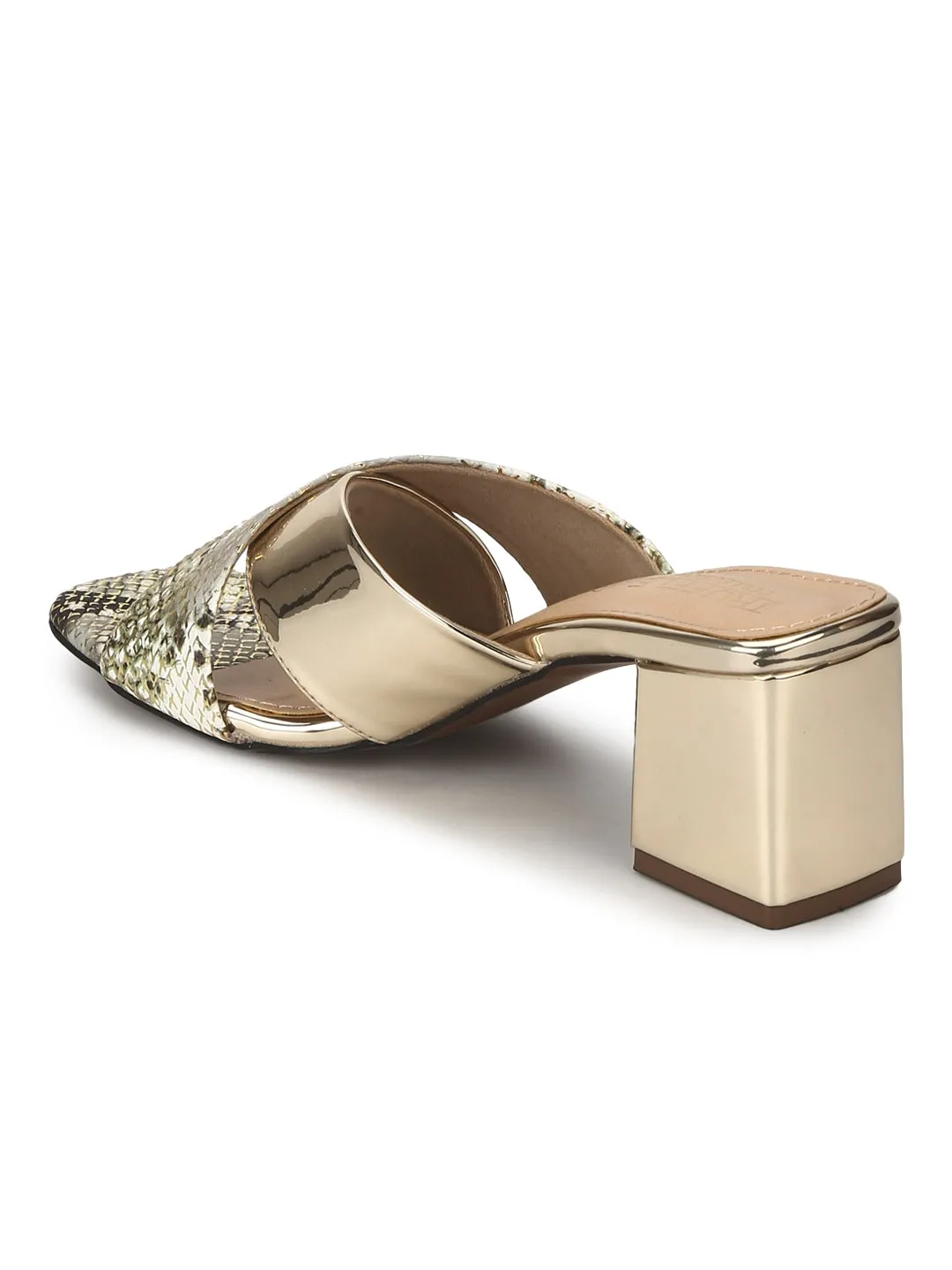 Gold PU Snake Pattern Crossover Mules