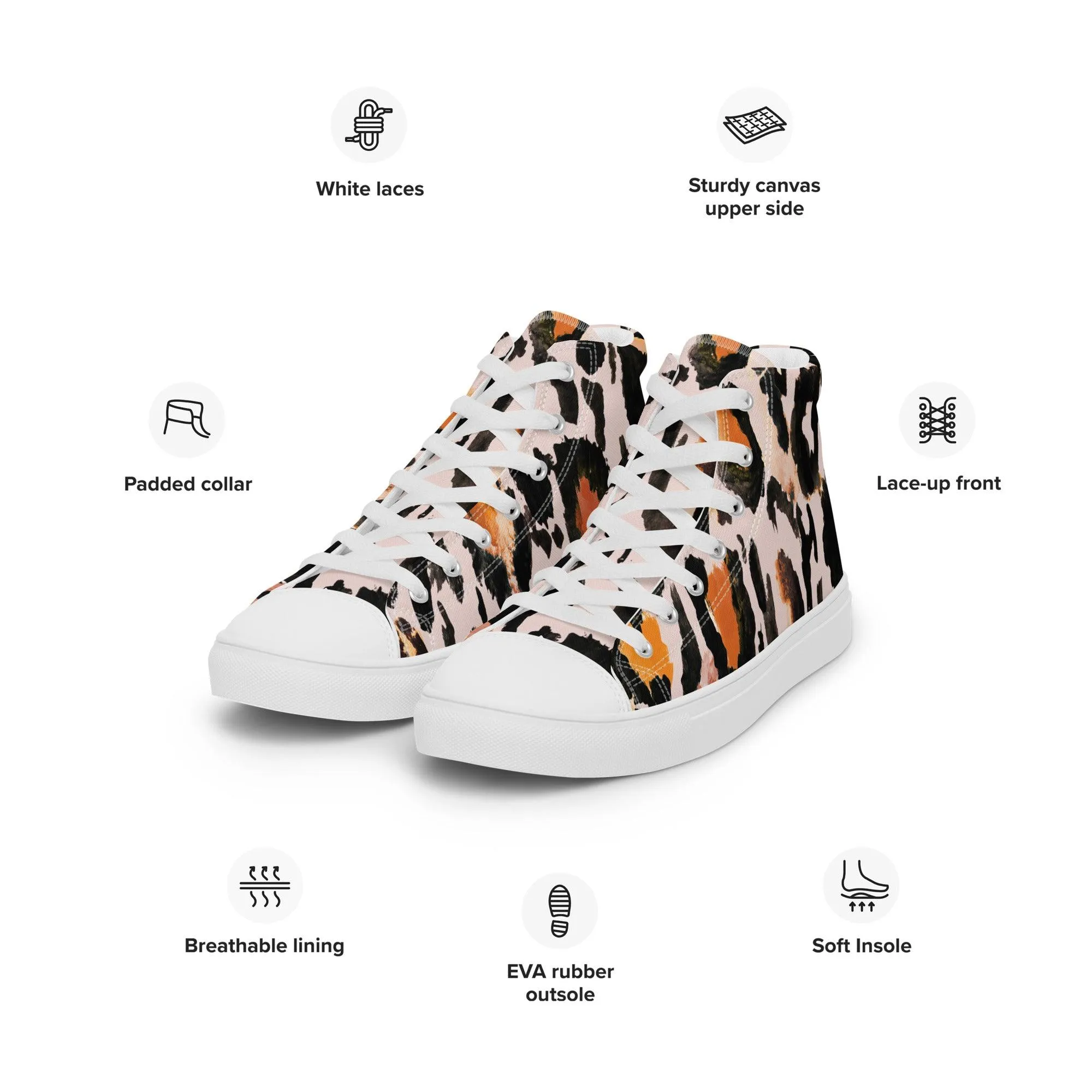 Golden Leopard Print Women’s High Top Canvas Shoes