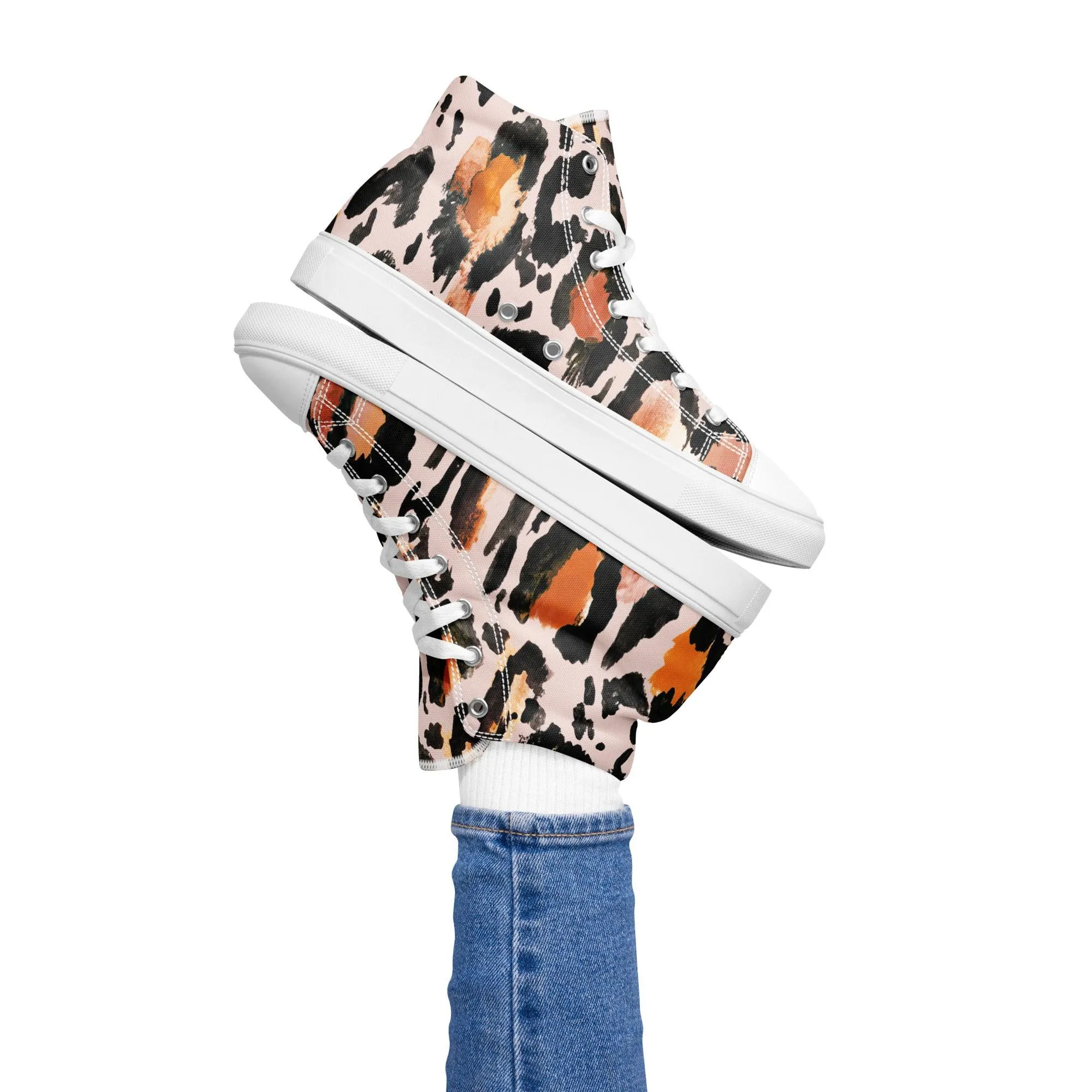 Golden Leopard Print Women’s High Top Canvas Shoes