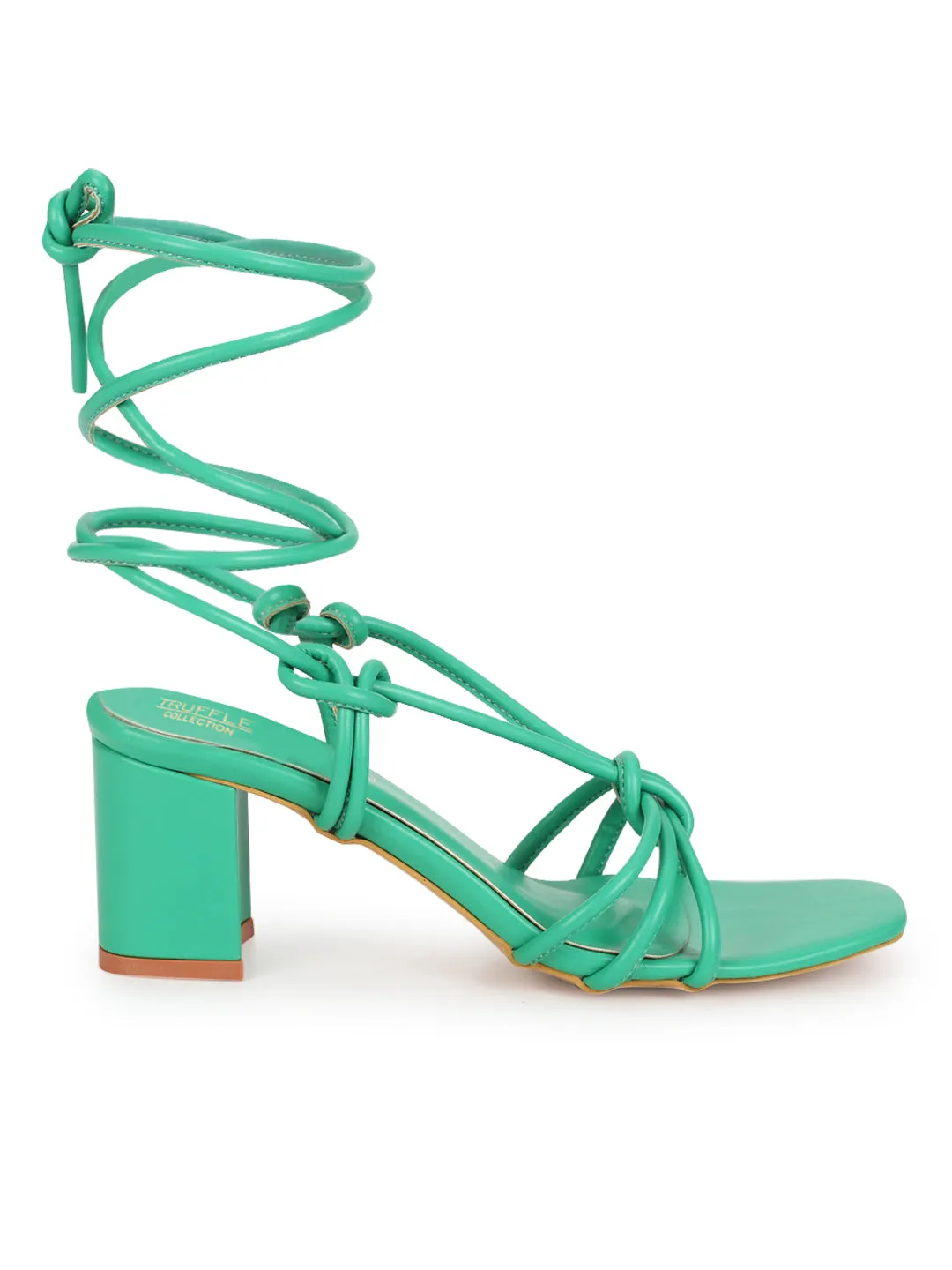 Green PU Lace-Up Block Sandals (TC-SLC-CR023-GRN)