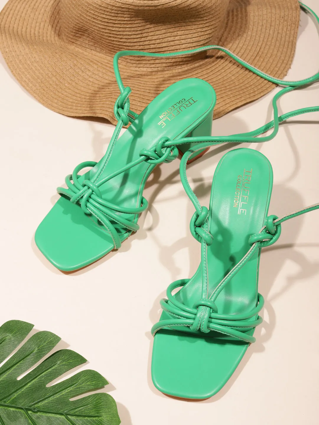 Green PU Lace-Up Block Sandals (TC-SLC-CR023-GRN)