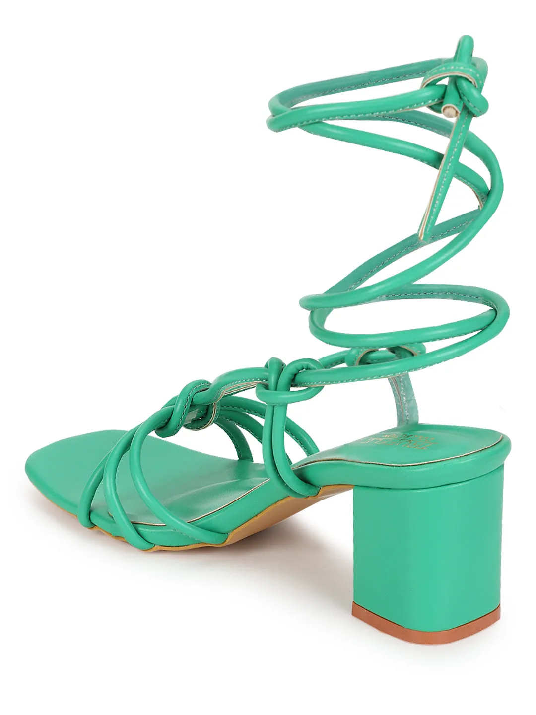 Green PU Lace-Up Block Sandals (TC-SLC-CR023-GRN)