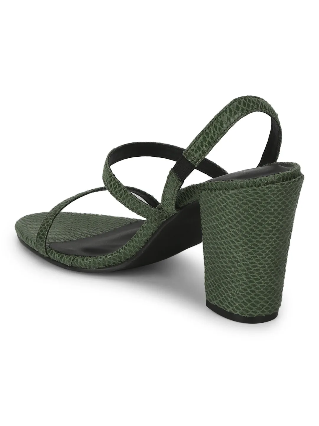 Green PU Snake Pattern Strappy Sandals