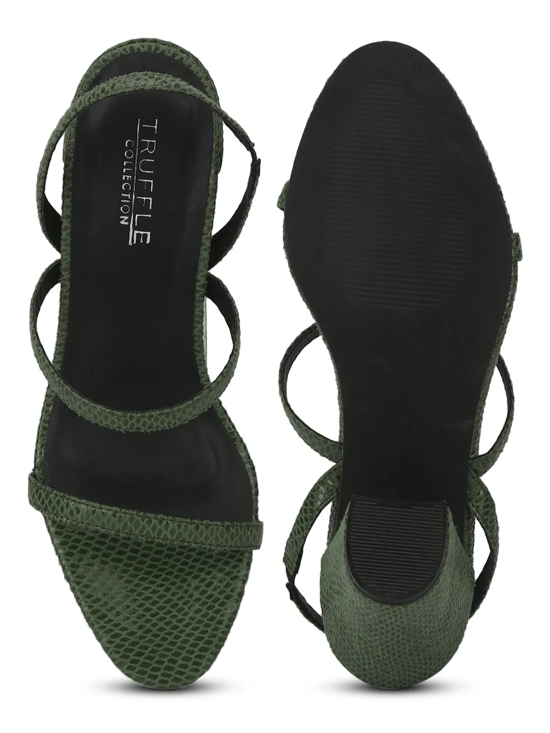 Green PU Snake Pattern Strappy Sandals