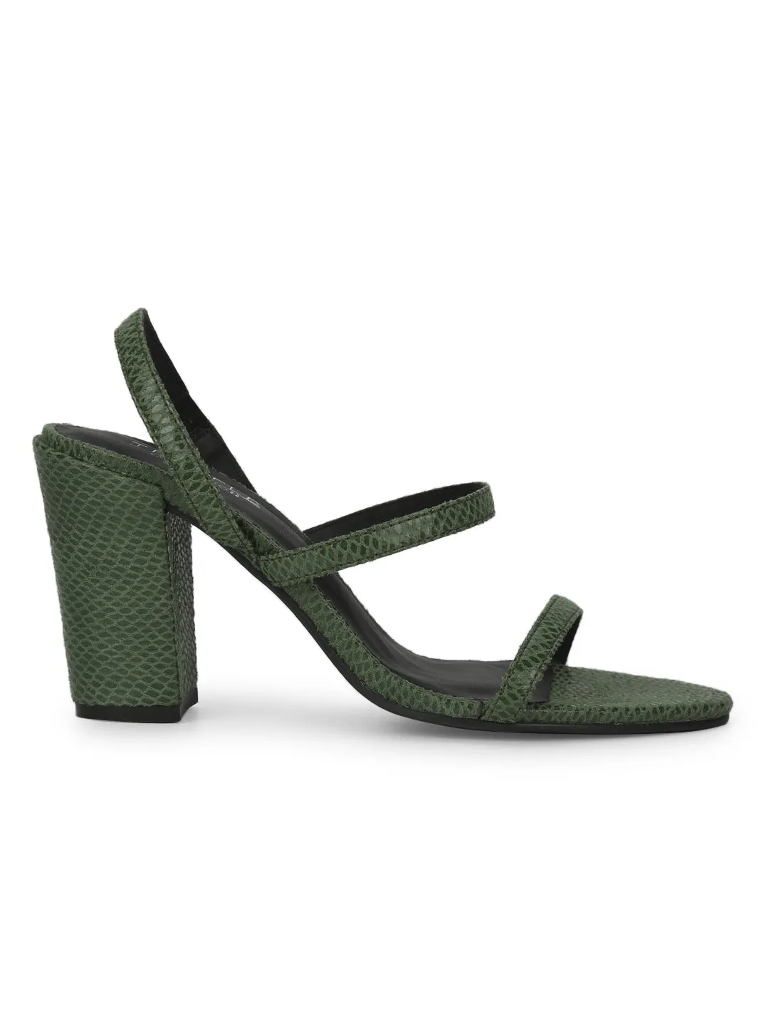 Green PU Snake Pattern Strappy Sandals