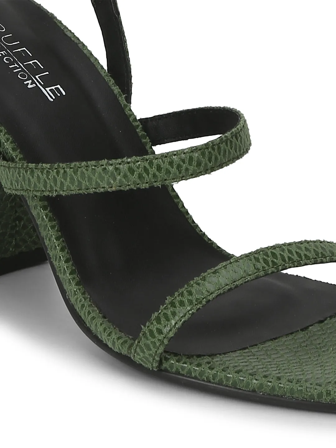 Green PU Snake Pattern Strappy Sandals