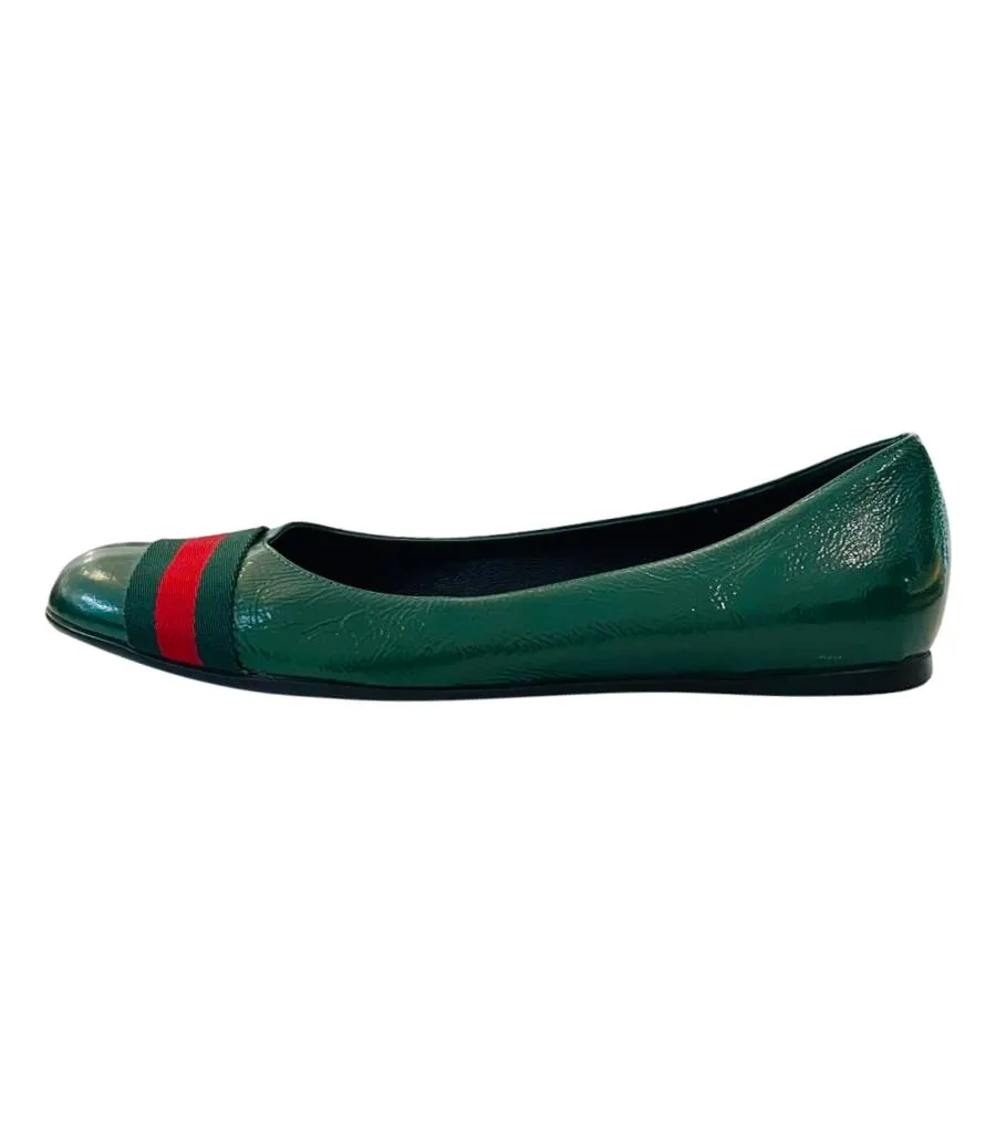 Gucci Vernice Naplack Web Ballet Flats. Size 38